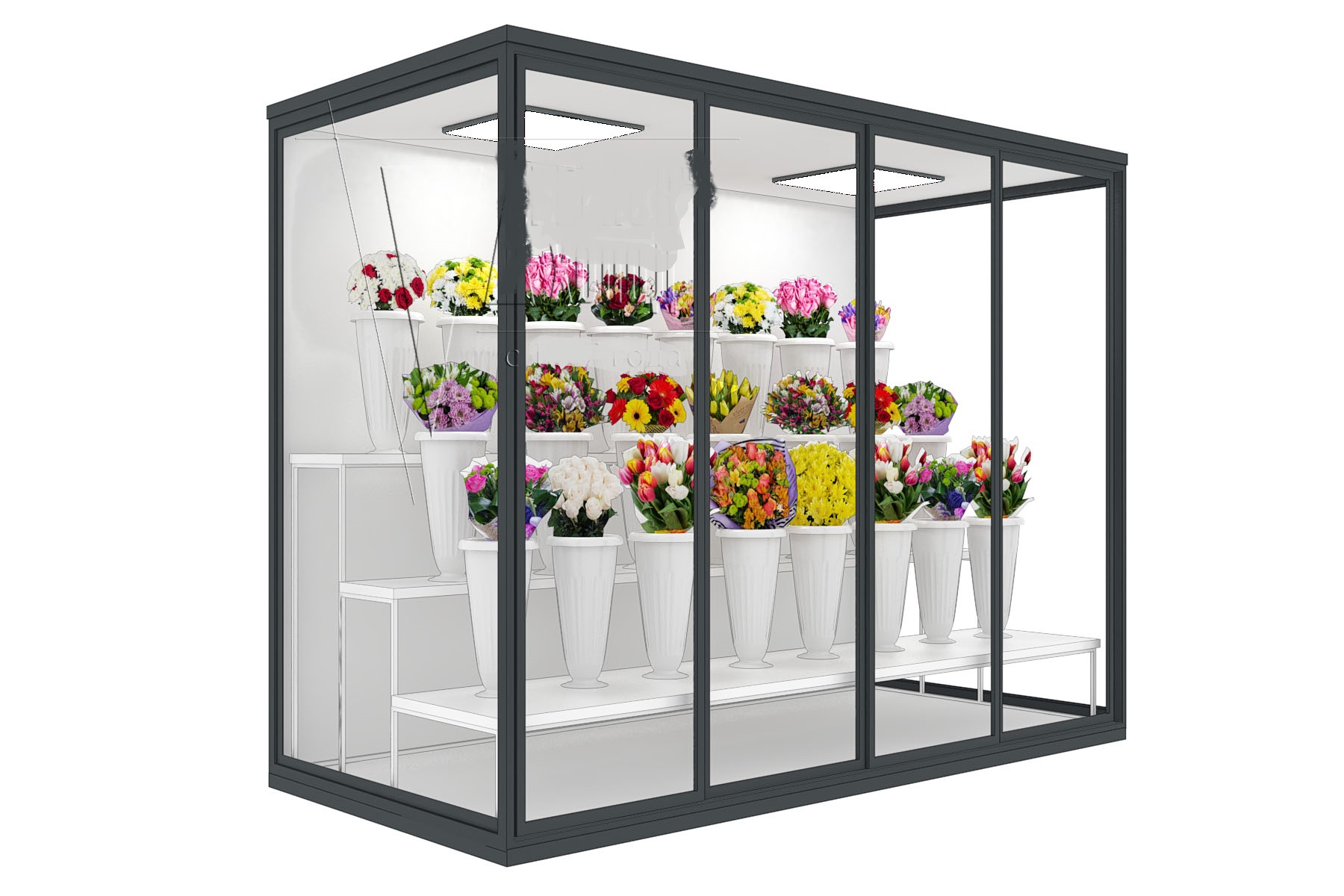Холодильник для цветов 1,2*2,4*2,2 три стеклянных фасада, двери купе