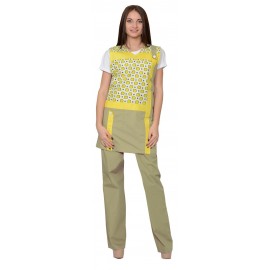 Комплект "Галатея" женский:фартук,брюки оливковый с желтым.Р.88-91/158-164