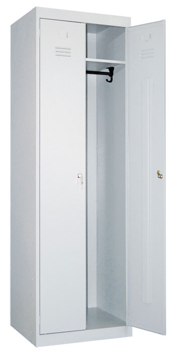 Металлический шкаф ШР-22-600 на подставке с наклонной крышкой, двери с перфорацией синего цвета (RAL 5015)