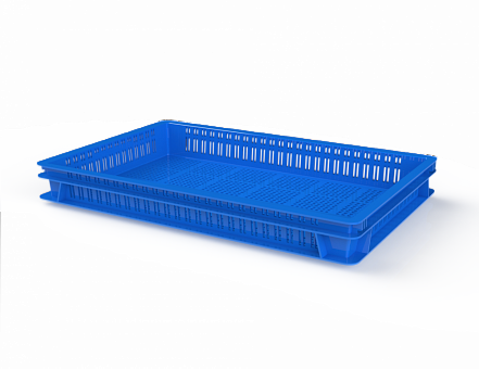 Ящик для полуфабрикатов перфорированный 600*400*75 мм цв синий